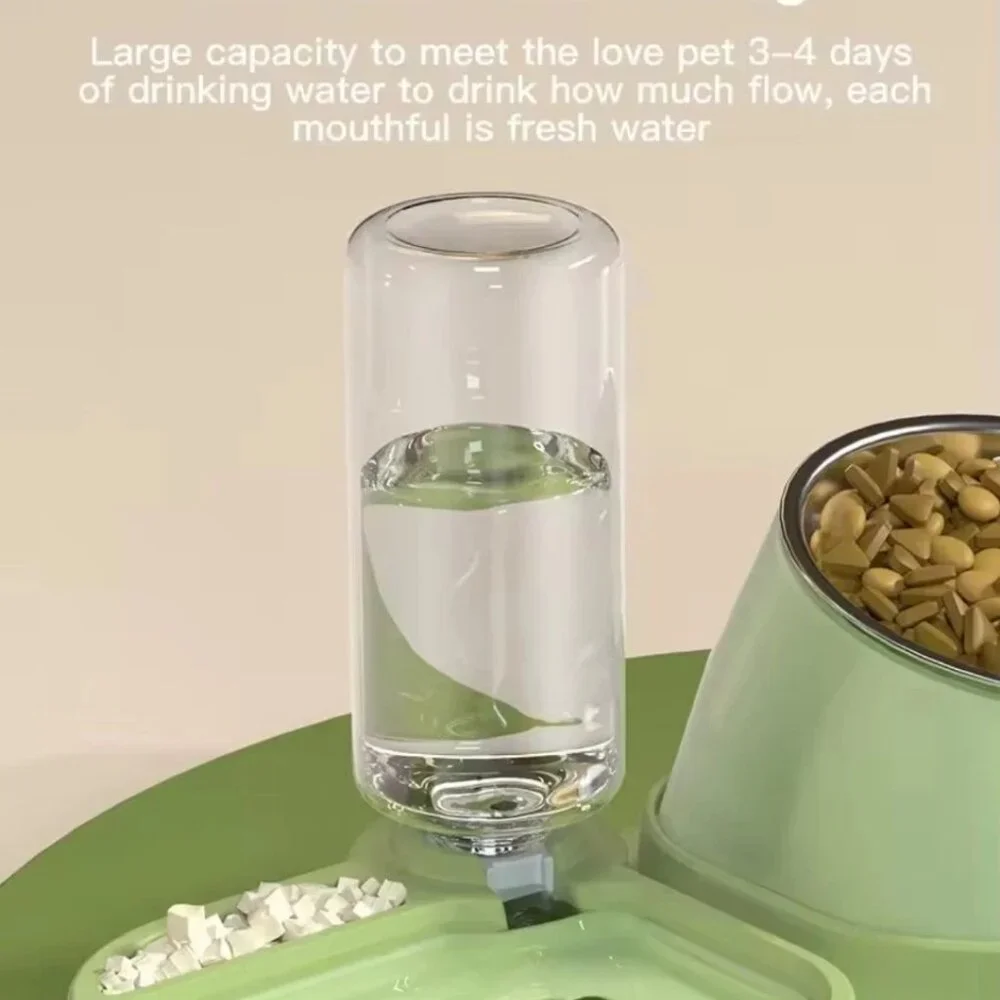 2-in-1 Pet Feeder and Automated Water Dispenser with Stainless steel Bowl